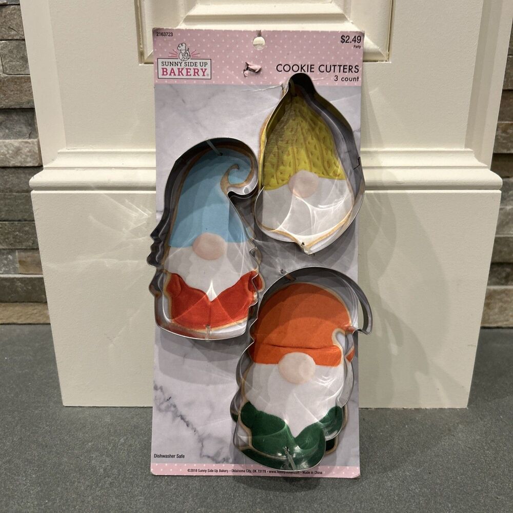 Gnome Cookie Cutters Christmas Set 3 Large Steel Silver New